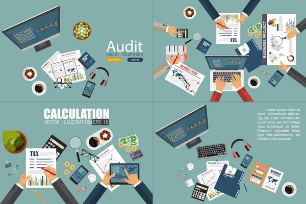 Auditorský Koncept Realistický Design Účetnictví Výzkumu Výpočtů Plánování Managementu Finanční — Stockový vektor