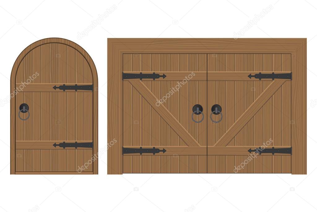 Old wooden door vector illustration isolated on white background