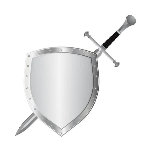 Mittelalterliche Darstellung Von Schwert Und Schild Auf Weißem Hintergrund — Stockvektor