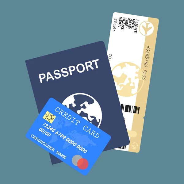 Pasaporte Con Ilustración Vectorial Ticket Estilo Plano — Vector de stock