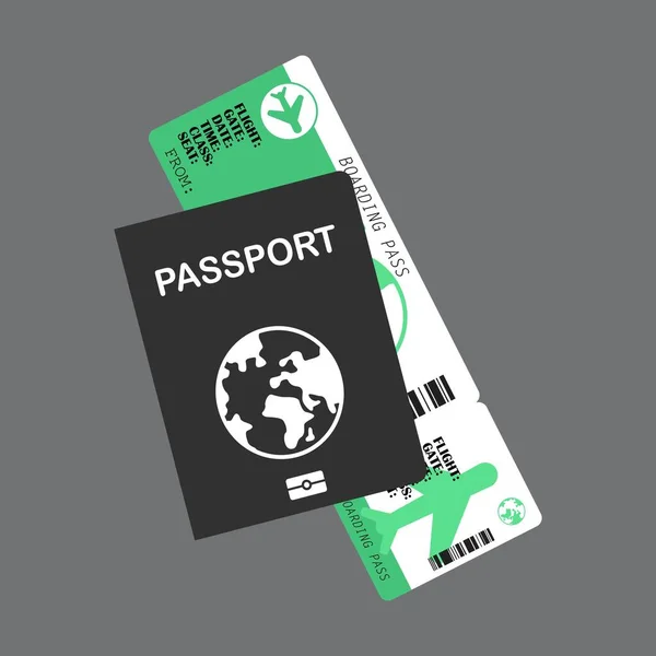 Pasaporte Con Ilustración Vectorial Ticket Estilo Plano — Vector de stock