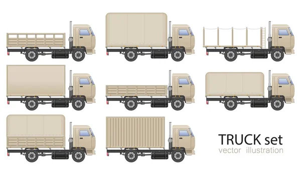 卡车集矢量图解隔离在白色背景上 运输车辆 — 图库矢量图片