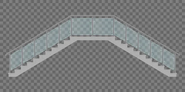 Escaleras Con Ilustración Vectorial Barandilla Vidrio Aislada Sobre Fondo Transparente — Vector de stock