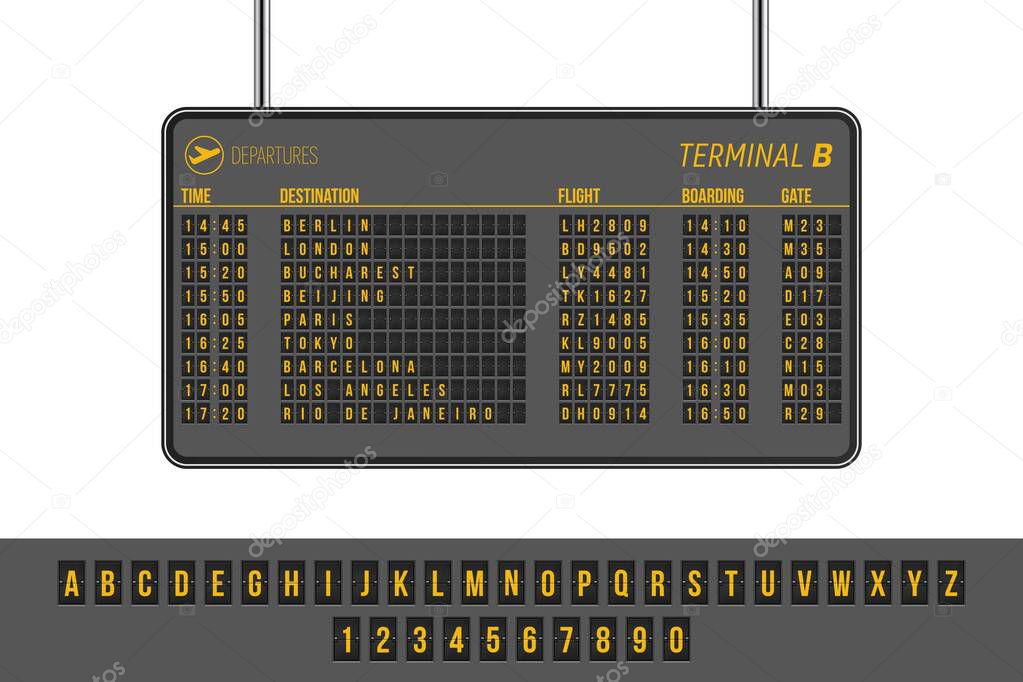 Departures airport info panel vector illustration