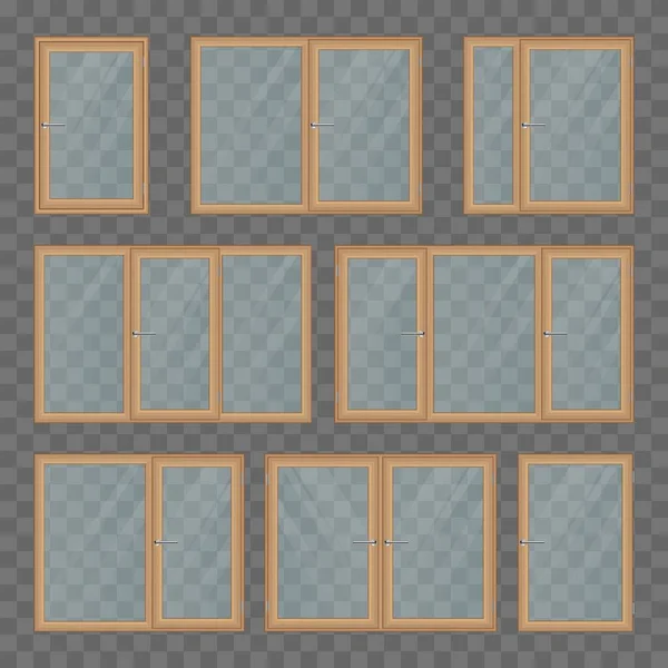 Fenêtres Bois Set Illustration Vectorielle Isolé Sur Fond Transparent — Image vectorielle
