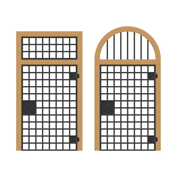 Puerta Vieja Con Barras Acero Vector Ilustración — Vector de stock