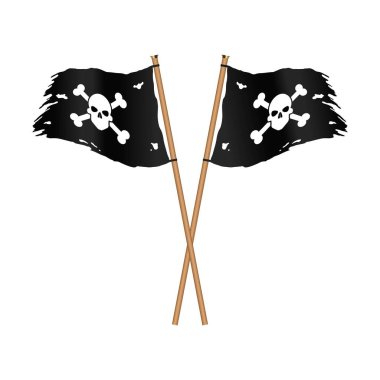 Crossed black pirate flags with bones and skull vector illustration clipart