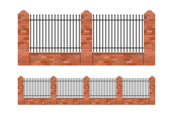 Tegel Och Stål Staket Vektor Illustration Isolerad — Stock vektor