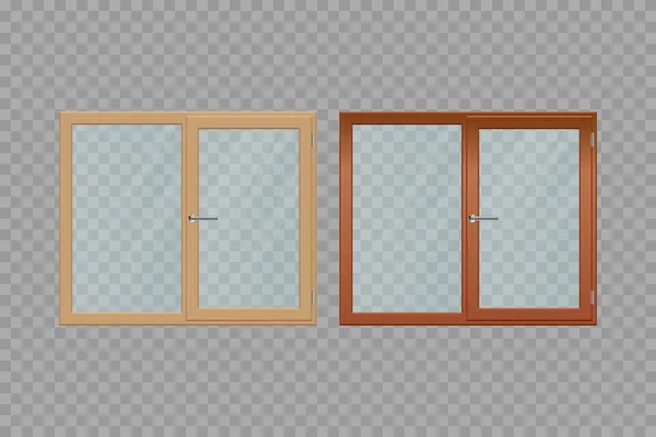 Holzfenster Setzen Vektor Illustration Isoliert Auf Transparentem Hintergrund — Stockvektor