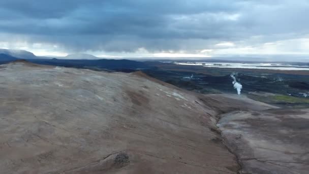 Drone Aérien Tir Volant Vers Lac Myvatn Dans Paysage Désert — Video