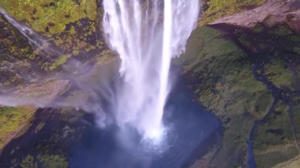 Воздушный Дрон Выстрел Сельджаландсфосс Водопад Южной Части Ледника Красивый Водопад — стоковое видео