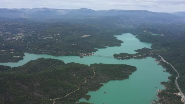 Antenne Groot Uitzicht Meer Heilige Cassien Beroemde Reservoir Var Frankrijk — Stockvideo