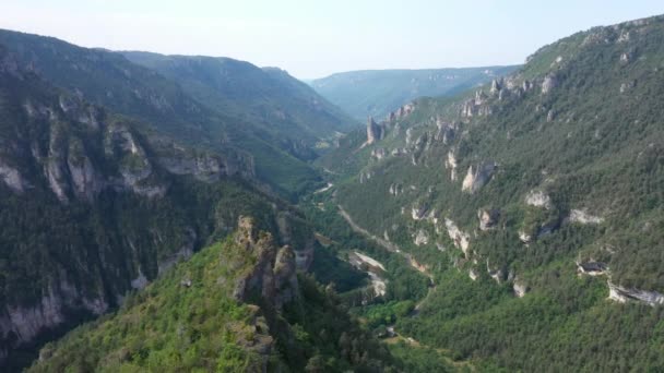 Ağaçlı Kayalık Tepe Tarn Vadisi Havadan Çekim Noktası Muhteşem Fransa — Stok video