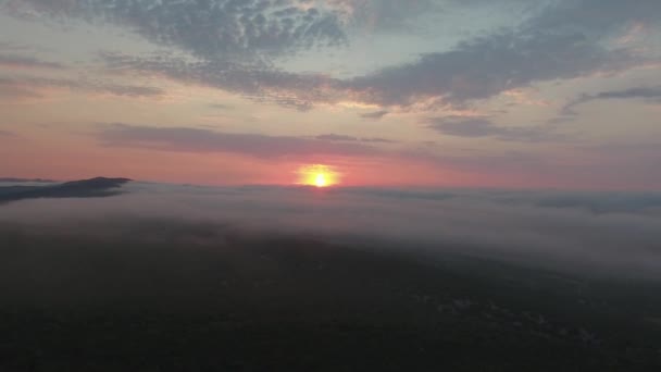 Erstaunliche Drohne Geschossen Über Gestrüpp Und Wolken Während Sonnenaufgang Standort — Stockvideo