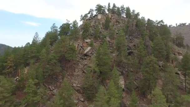 Чудовий Повітряний Дрон Вистрілив Над Деревами Каменями Монголії — стокове відео