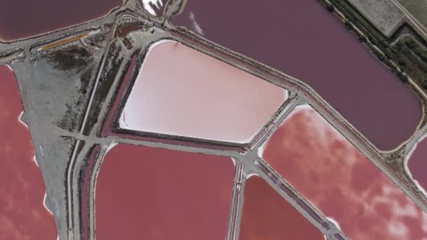 Красиві Солончаки Водойми Наповнені Рожевою Водою Андеграундні Розчини Вид Дрон — стокове відео