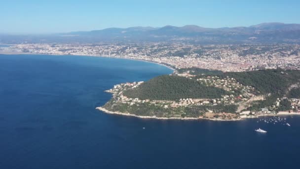 Cap Nice Aereo Disparado Con Ciudad Fondo Soleado Día Sur — Vídeos de Stock