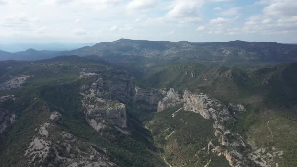 Cevennes National Park Aerial Drone View Mountains Covered Scrubland France — стоковое видео