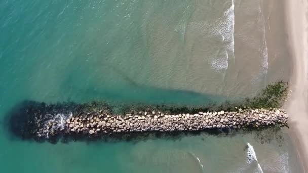 Снимок Дрона Над Средиземноморским Пляжем Camargue Вертикальный Вид Среднюю Высоту — стоковое видео