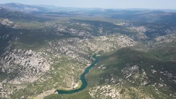 Barrage Électrique Dans Herault Rivière Gorges France Drone Aérien Plan — Video