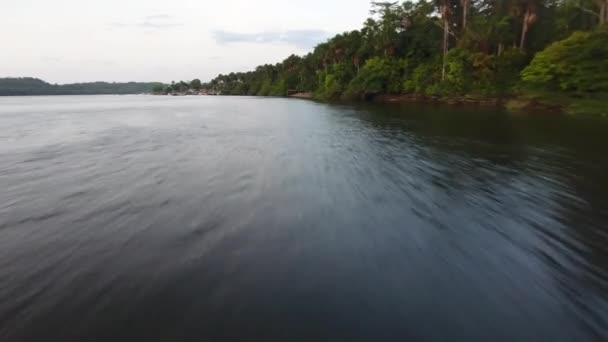 Szybki Lot Dronem Nad Rzeką Oiapoque Wzdłuż Brazylijskiej Francuskiej Gujany — Wideo stockowe