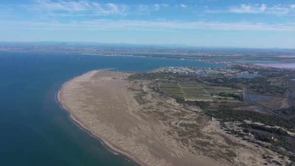 Espiguette Beach Large Aerial View Sunny Day France Grande Motte — Stock Video