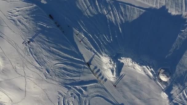 Flyga Över Släde Hund Rida Snöig Landskap Plagne France Solig — Stockvideo