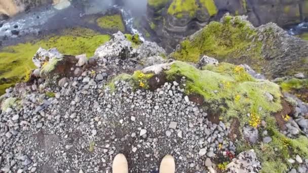 Haifoss Водопад Личной Точки Зрения Iceland — стоковое видео