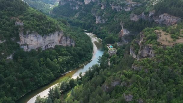 Gorges Tarn Canyon Forest Aerial View France Chateau Caze — 비디오