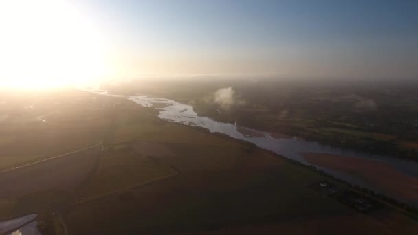 Nejdelší Řeka Francii Loire Při Západu Slunce Pohled Drone Vysoké — Stock video