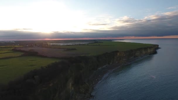 Falésias Costa Normandia Durante Vista Aérea Drone Por Sol — Vídeo de Stock