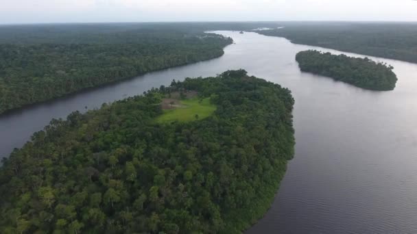 Oiapoque Flod Gränsen Mellan Franska Guyana Och Brasilianska Antenn Utsikt — Stockvideo