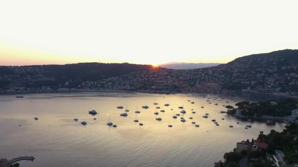 Sunset Villefranche Sur Mer Bay Aerial View French Riviera Nice — 비디오