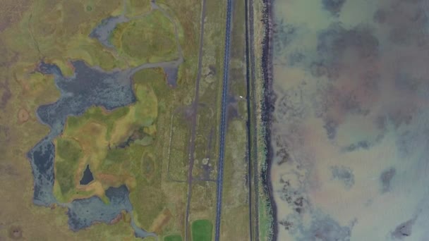 Verticaal Drone Uitzicht Een Weg Langs Zee Ijsland — Stockvideo