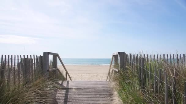 Walking Path Medanean Sea Sandy Beach France Sete Dunes Vegetation — стоковое видео