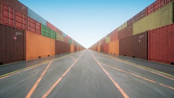 Endless Stacks Cargo Shipping Containers Blue Sky — Stock Video