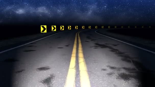 Noite Curva Estrada Com Céu Estrelado Loop — Vídeo de Stock