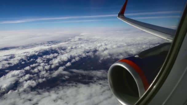 Vista Desde Ala Porthol Del Avión Turbina — Vídeo de stock