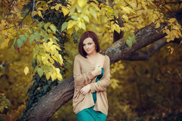 Женщина позирует в осеннем парке — стоковое фото