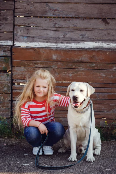 Fille jouer avec son chien — Photo