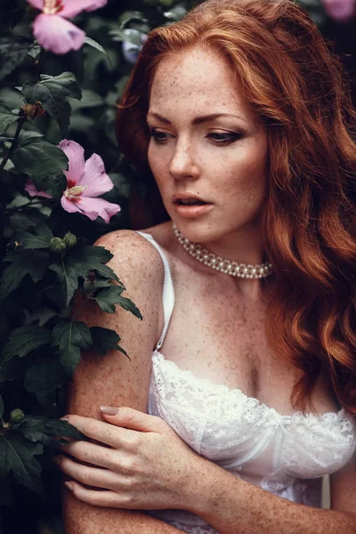 Woman with long wavy red hair. — Stock Photo, Image