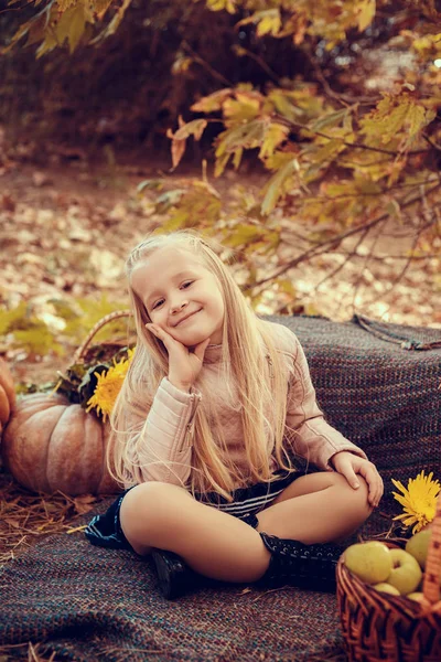 Fille assise dans la nature d'automne — Photo