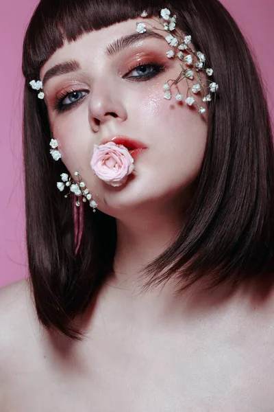 Close Studio Beauty Portret Van Jonge Mooie Vrouw Met Frisse — Stockfoto