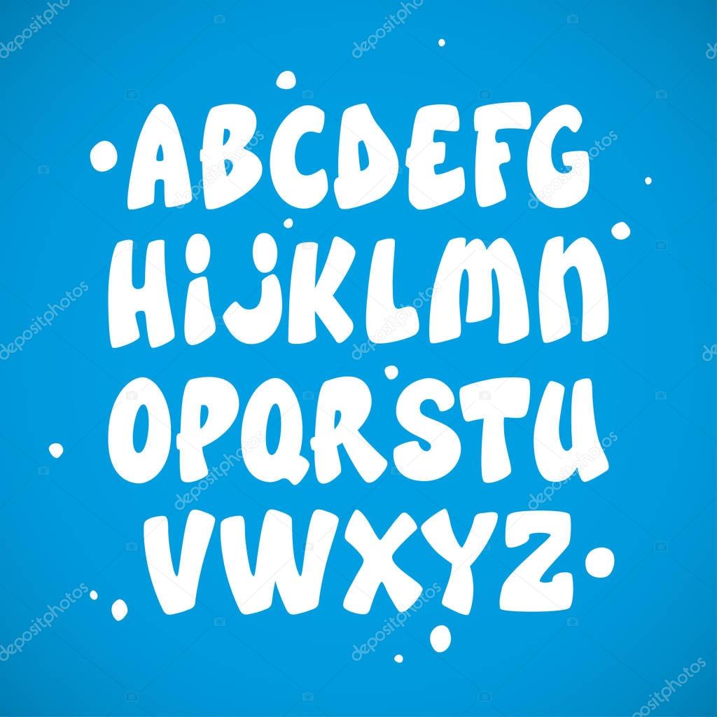 Liquid comic font with splashes. Vector alphabet