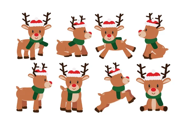 Vector set cartoon cute reindeer isolated — Stock Vector