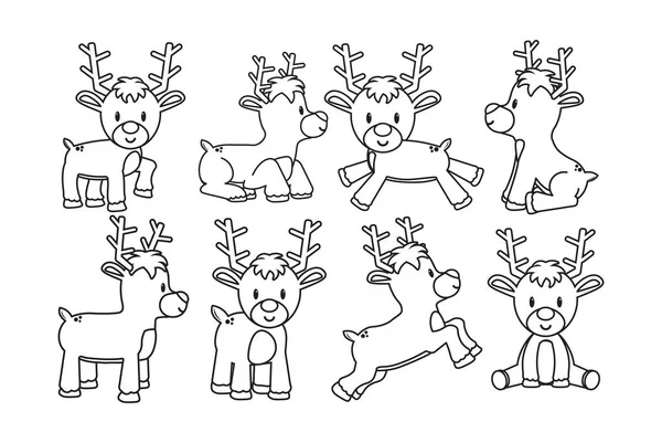 Vector set cartoon cute reindeer isolated — 스톡 벡터