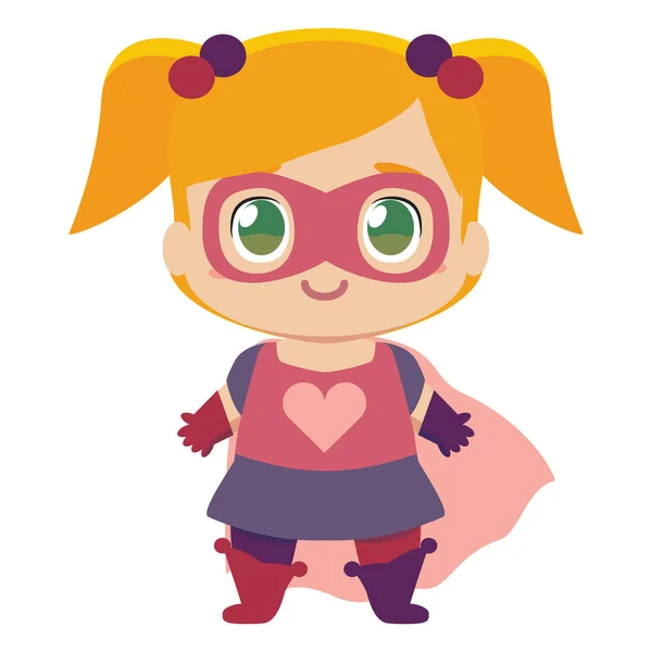 Vector bonito kawaii criança super-herói colorido isolado — Vetor de Stock