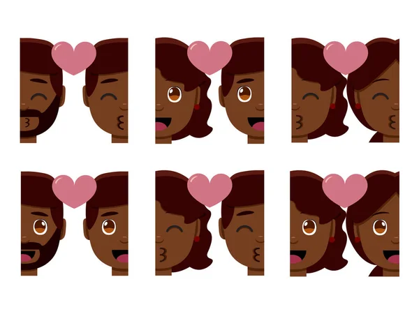 Vettoriale set carino kawaii coppia emoji colorato isolato — Vettoriale Stock
