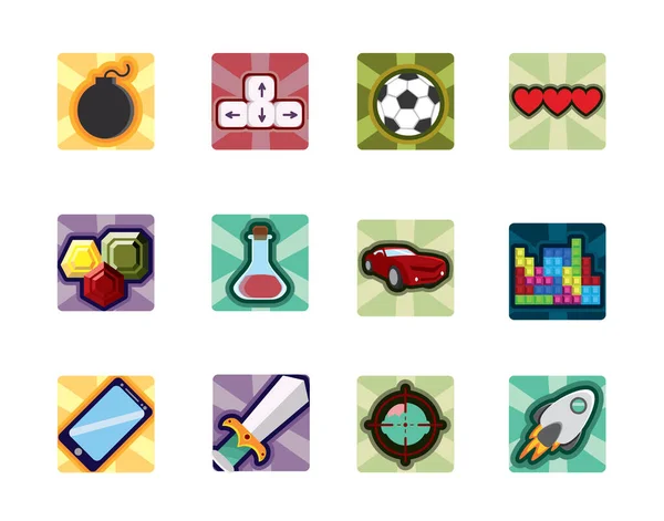 Wektor cute ikony gier wideo zestaw kolorowe izolowane — Wektor stockowy