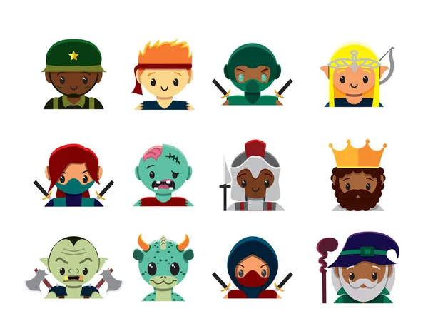 Vector lindo videojuego personajes conjunto colorido aislado — Archivo Imágenes Vectoriales